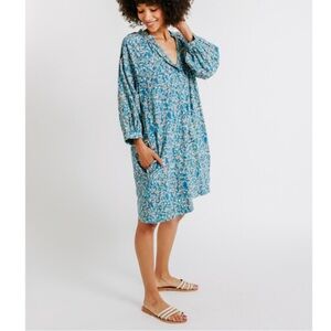 MIRTH Palm Springs Cotton Dress In Salt Water Blue XS Handmade NEW Resortwear